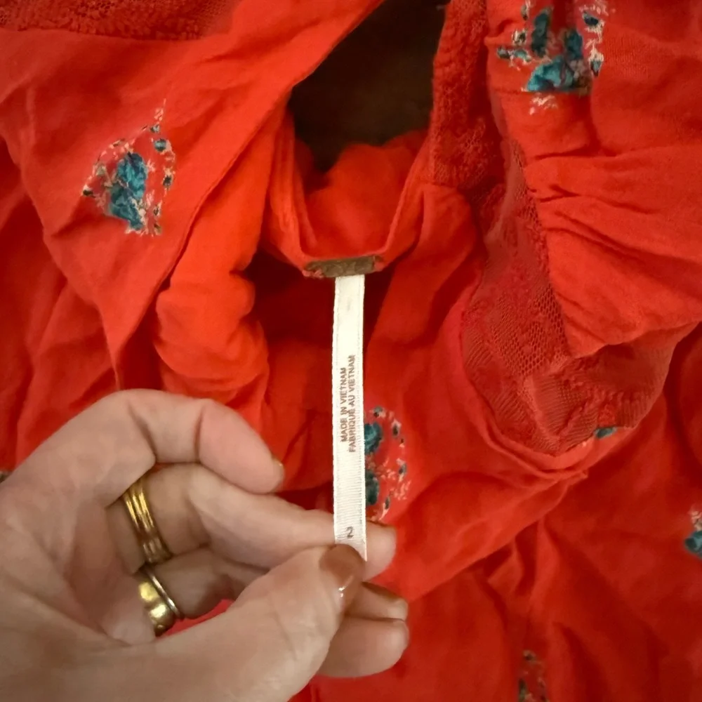Free People Mockingbird Floral Cut Out Mini Dress Coral Red 2